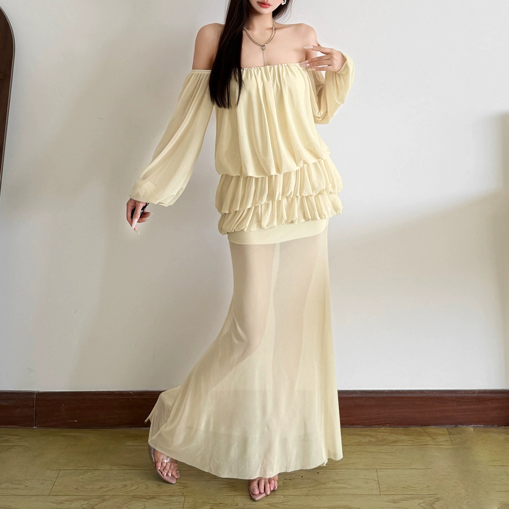ZARA Ethereal Summer Off Shoulder Sheer Mesh Patchwork Maxi Dress